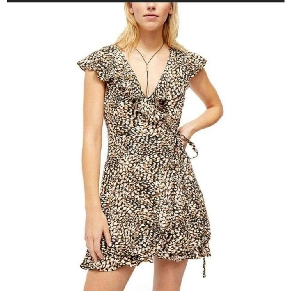 Free People French Quarter Mini Wrap dress cheetah print‎ size L